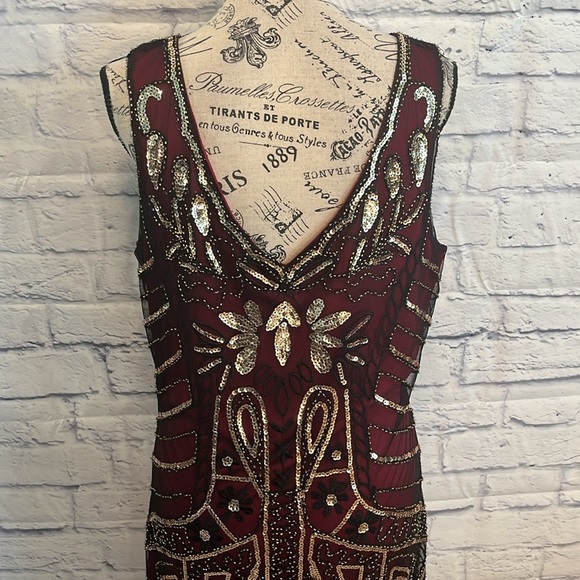 Babeyond Flapper Dress 1920s Style Fringed Beaded Embroidered Sequins V-neck NWT - Picture 8 of 10
